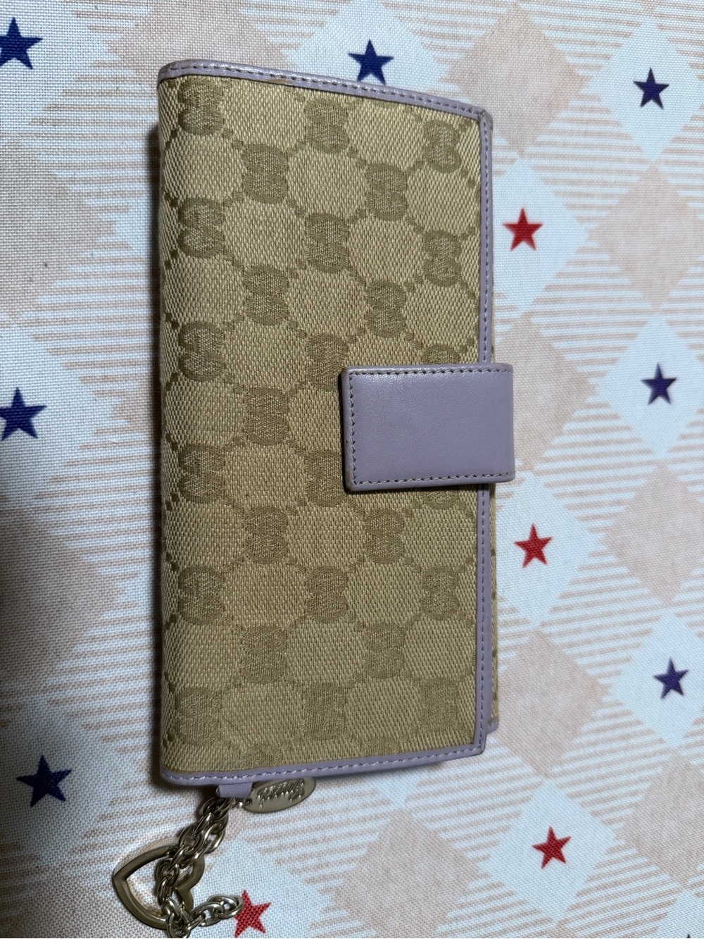 Vintage 2000/ Gucci Beige Monogram Canvas Wallet with Lilac Trim